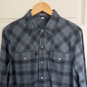 Ibex Plaid Flannel Shirt Mens Medium Blue Gray Wool Snap Button Down Long Sleeve